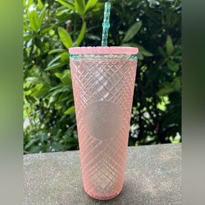 Starbucks 24oz Travel Cold Pink Faceted Tumbler with Straw NWT